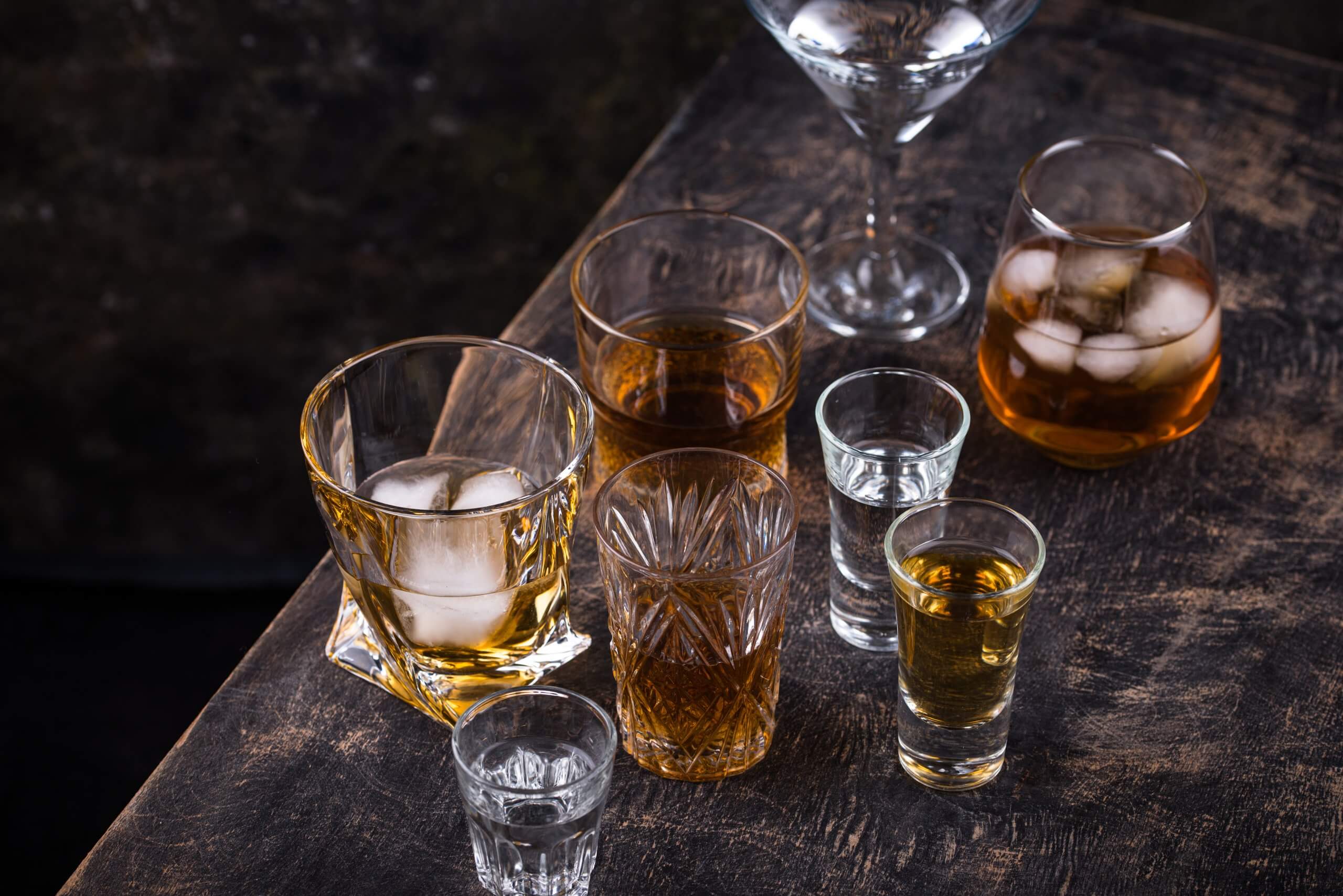 Assortment of various strong alcohol drinks